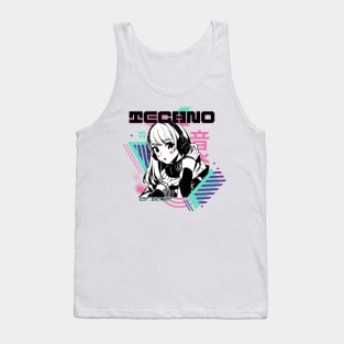 TECHNO - Y2K Anime (Black/teal/pink) Tank Top